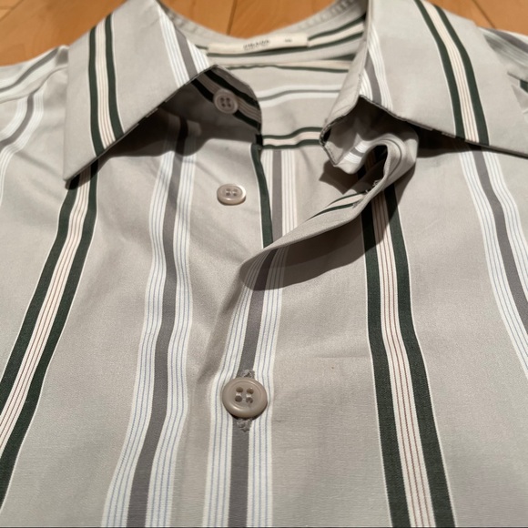 Prada light grey w green pinstripes shirt